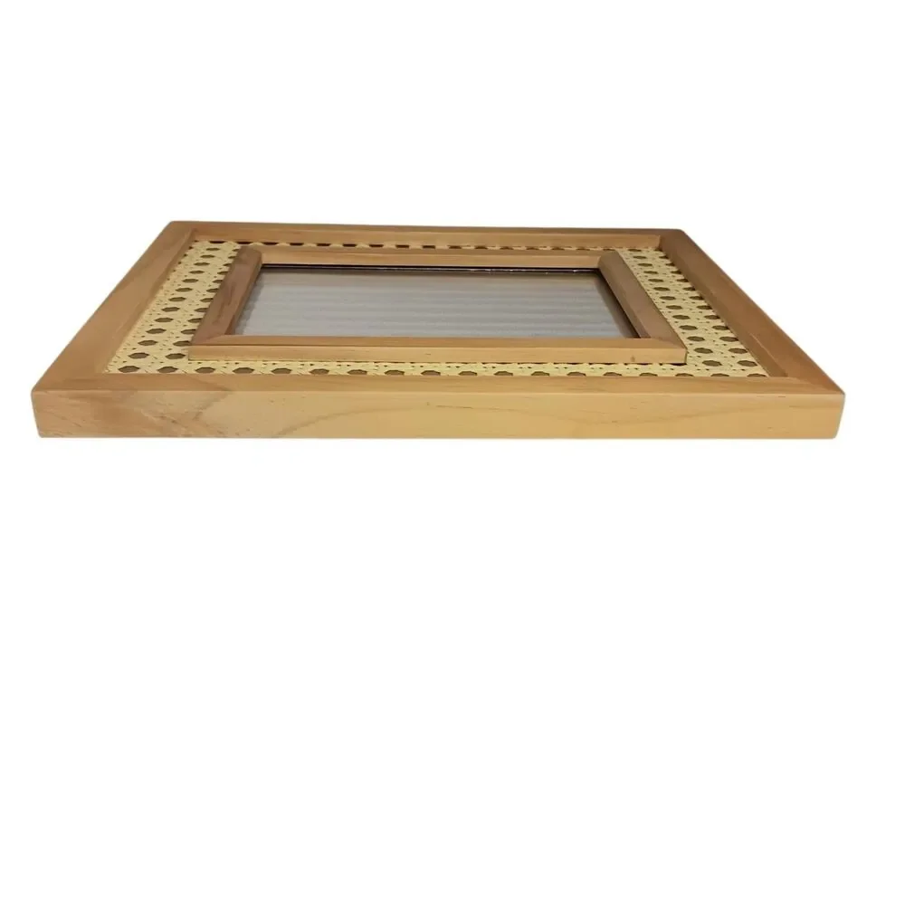 2 Boho Rattan Wicker & Wood Photo Frames Tabletop Or Wall 8.75x10.75 Photo 5x7